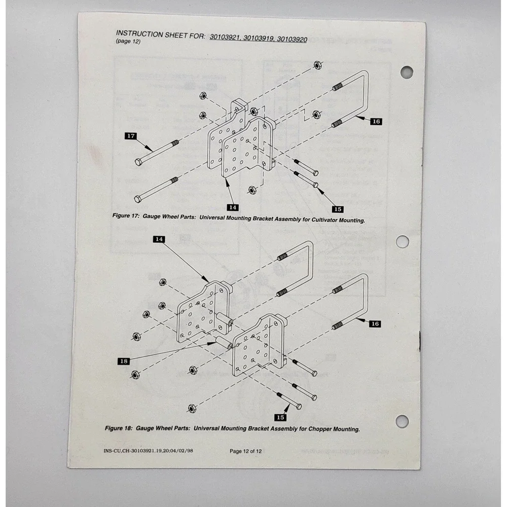 Buffalo, Fleischer Mfg. 30103921,‎ 30103919, 30103920 Gauge Wheel Instructions